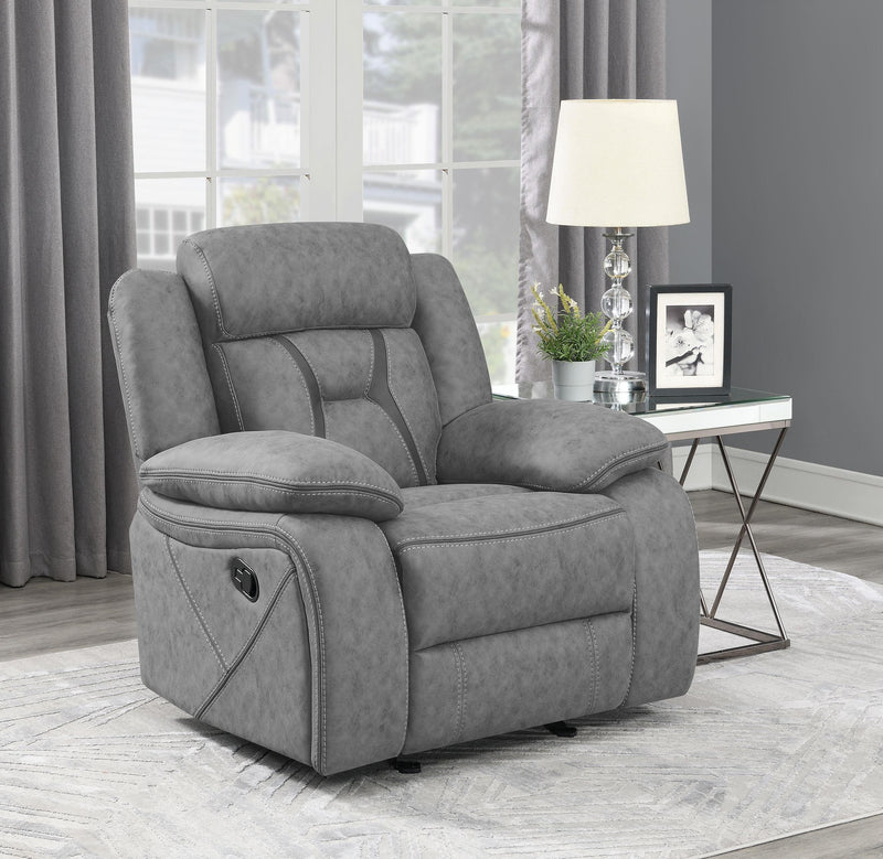 Higgins Overstuffed Upholstered Glider Recliner Grey - Furniture Now (CA)