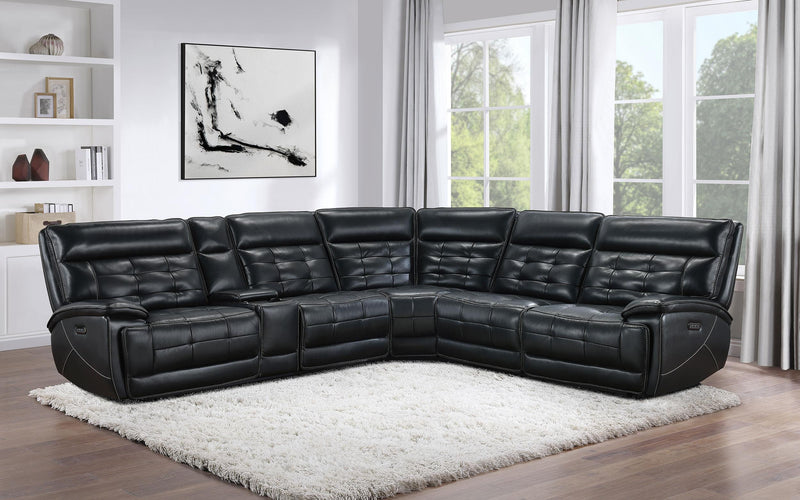 Hewitt Leather Upholstered Power Reclining Sectional Black - Furniture Now (CA)