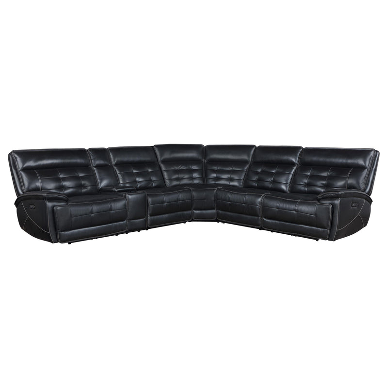 Hewitt Leather Upholstered Power Reclining Sectional Black - Furniture Now (CA)