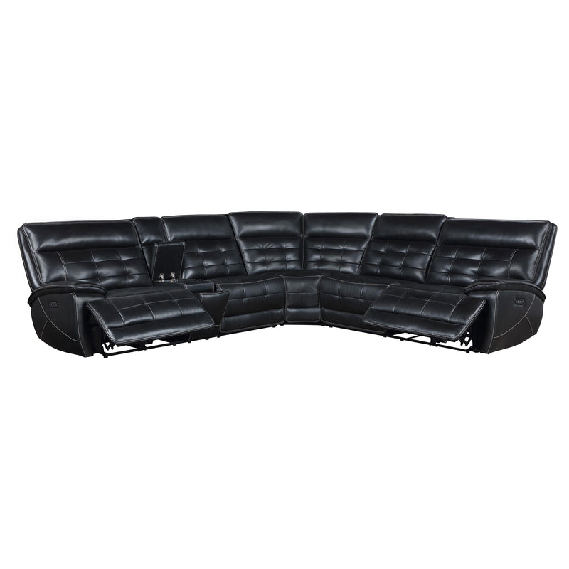Hewitt Leather Upholstered Power Reclining Sectional Black - Furniture Now (CA)
