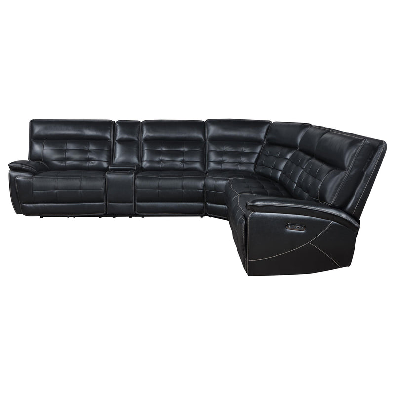 Hewitt Leather Upholstered Power Reclining Sectional Black - Furniture Now (CA)