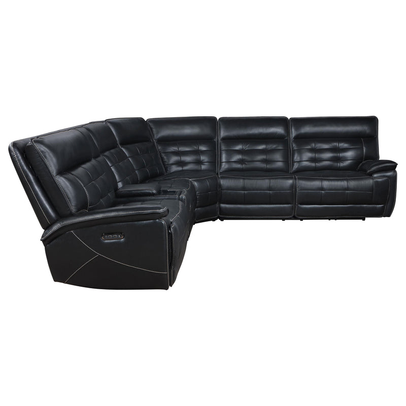 Hewitt Leather Upholstered Power Reclining Sectional Black - Furniture Now (CA)