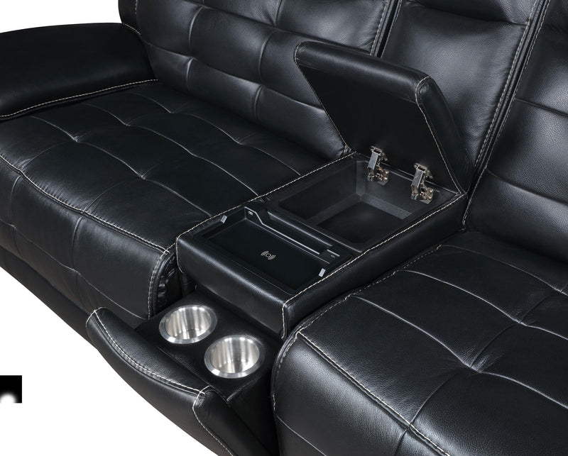 Hewitt Leather Upholstered Power Reclining Sectional Black - Furniture Now (CA)