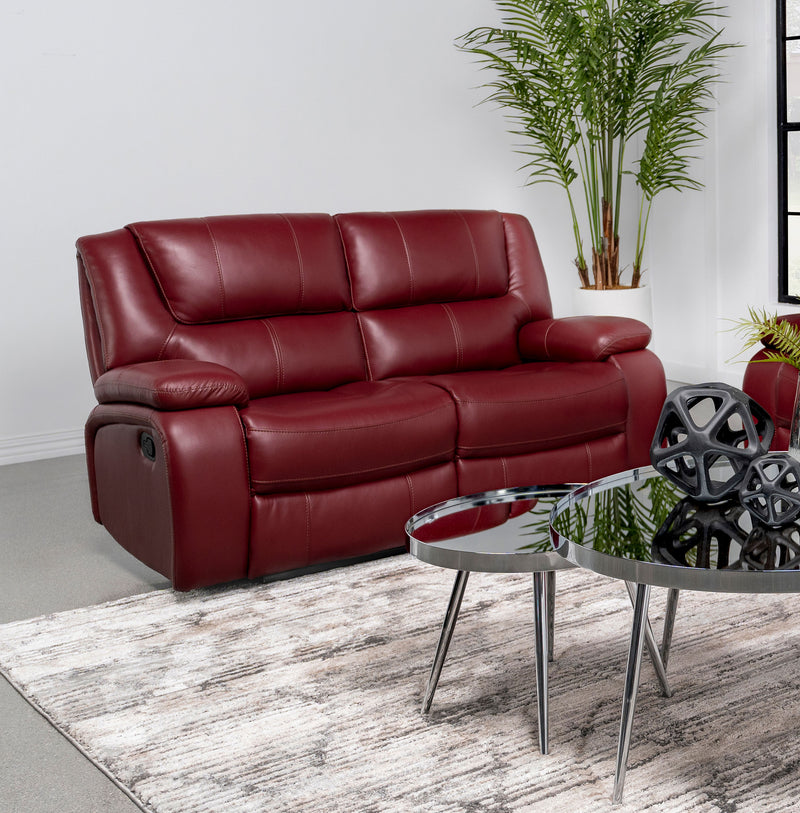 Camila Upholstered Motion Reclining Loveseat Red Faux Leather - Furniture Now (CA)
