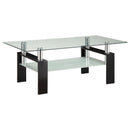 Dyer Tempered Glass Coffee Table with Shelf Black - Furniture Now (CA)