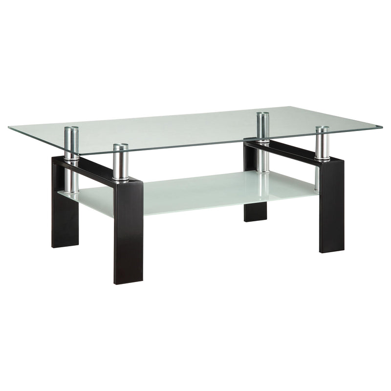 Dyer Tempered Glass Coffee Table with Shelf Black - Furniture Now (CA)