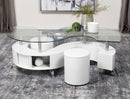 Buckley Curved Glass Top Coffee Table With Stools White High Gloss - Furniture Now (CA)