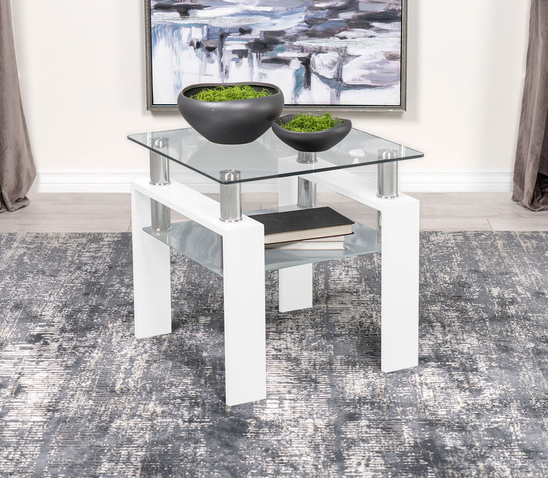 Dyer Square Glass Top End Table With Shelf White - Furniture Now (CA)