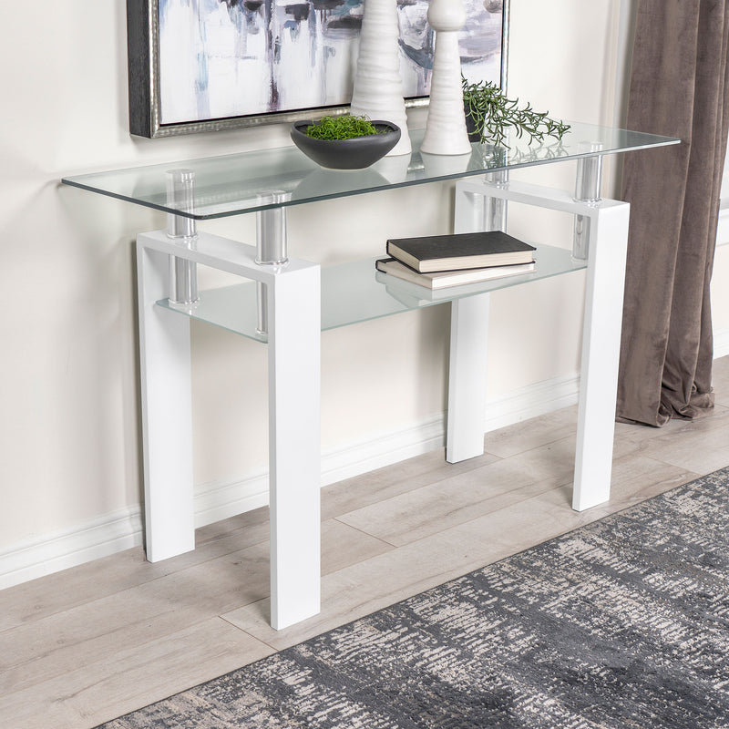Dyer Rectangular Glass Top Sofa Table With Shelf White - Furniture Now (CA)