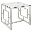 Merced Square Tempered Glass Top End Table Nickel - Furniture Now (CA)
