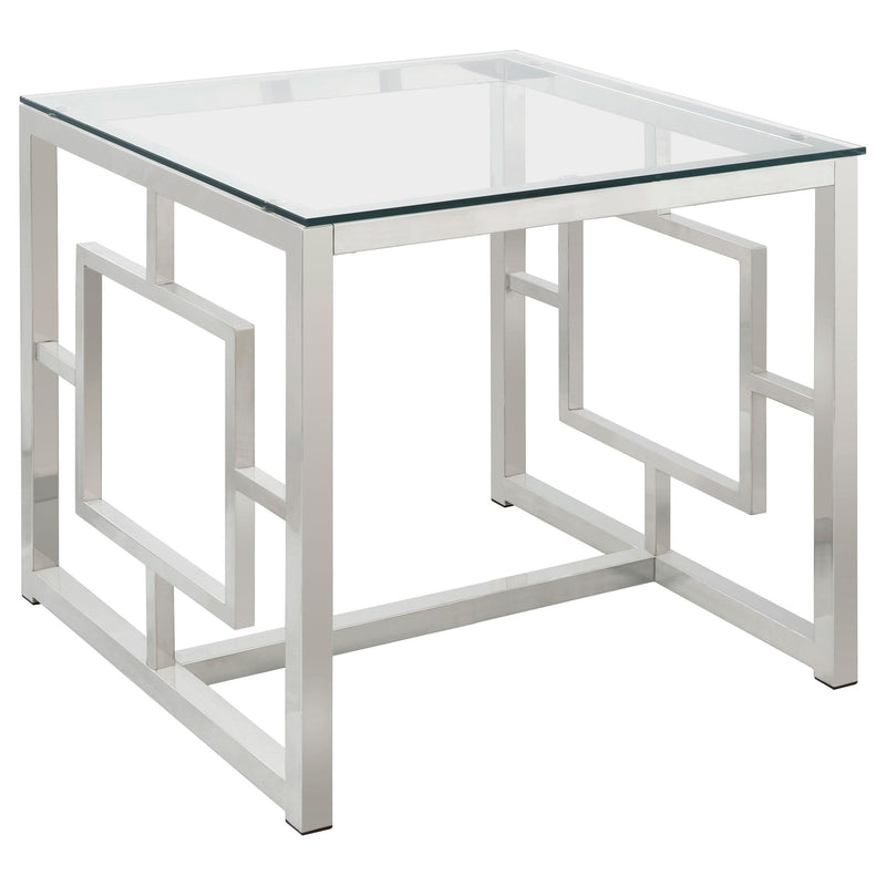 Merced Square Tempered Glass Top End Table Nickel - Furniture Now (CA)