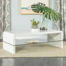 Airell Rectangular Coffee Table with Glass Shelf White High Gloss - Furniture Now (CA)