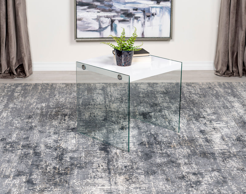 Opal Square End Table With Clear Glass Legs White High Gloss - Furniture Now (CA)