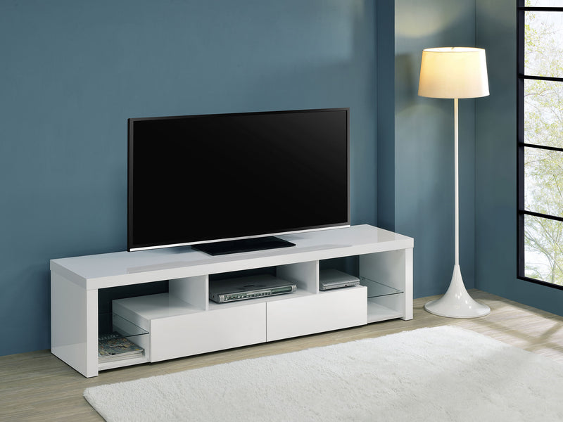 Jude 2-drawer 71" TV Stand With Shelving White High Gloss - Furniture Now (CA)