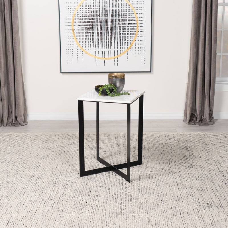 Tobin Square Marble Top End Table White and Black - Furniture Now (CA)