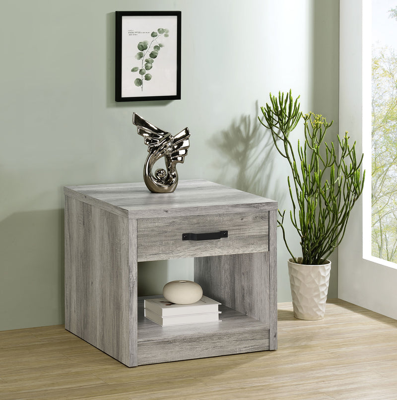 Felix 1-drawer Square Engineered Wood End Table Grey Driftwood - Furniture Now (CA)