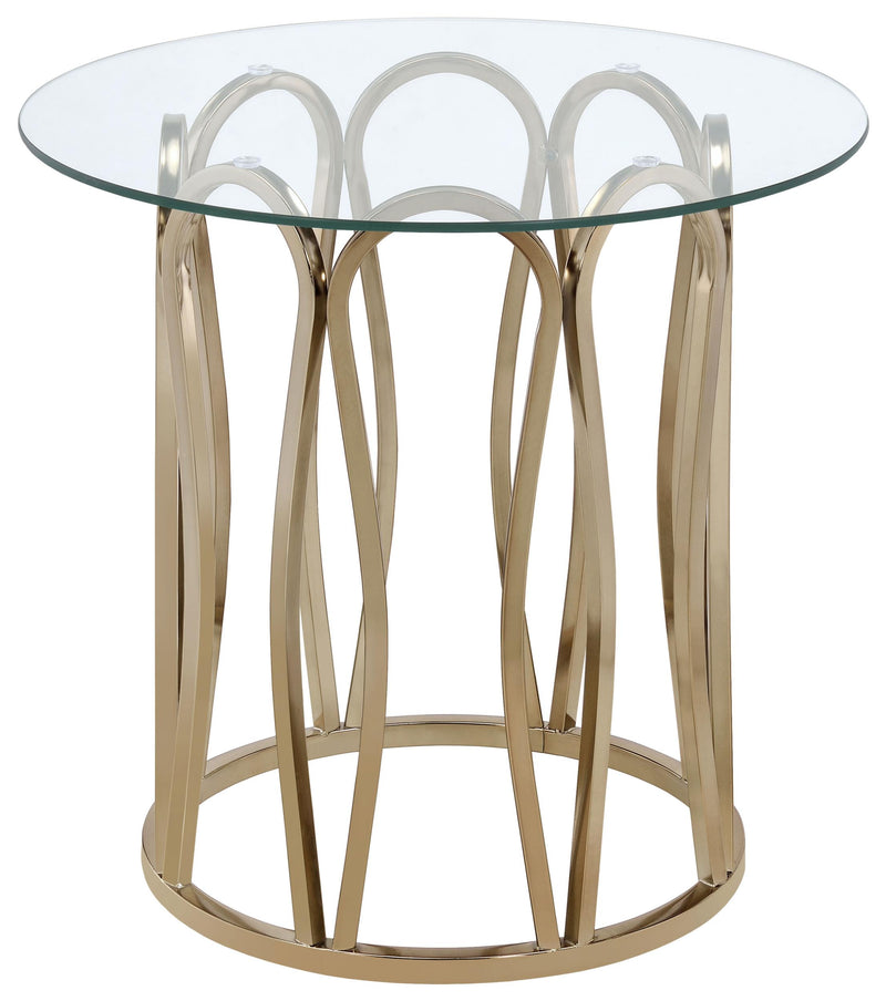 Monett Round End Table Chocolate Chrome and Clear - Furniture Now (CA)