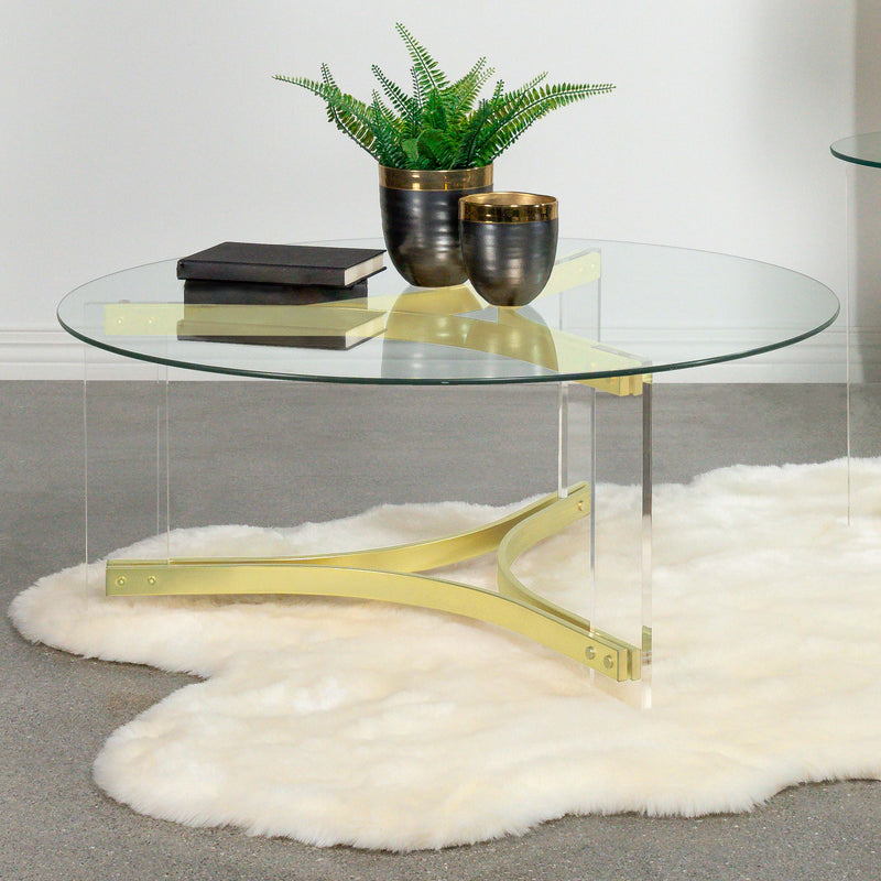 Janessa Round Glass Top Coffee Table With Acrylic Legs Clear and Matte Brass - Furniture Now (CA)