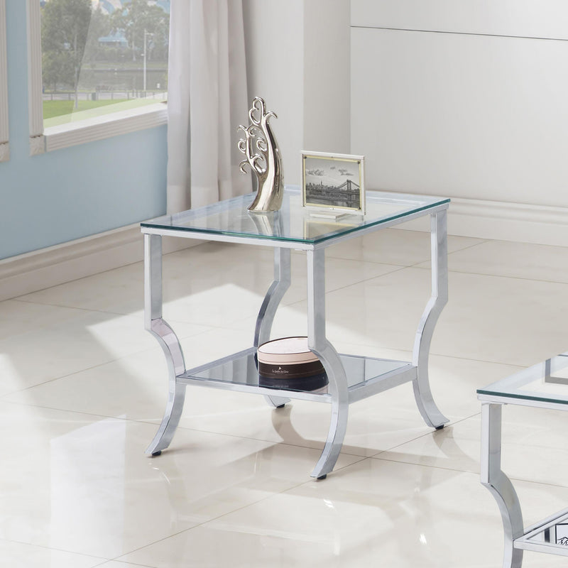 Saide Square End Table with Mirrored Shelf Chrome - Furniture Now (CA)