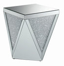 Amore Square End Table with Triangle Detailing Silver and Clear Mirror - Furniture Now (CA)