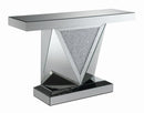 Amore Rectangular Sofa Table with Triangle Detailing Silver and Clear Mirror - Furniture Now (CA)