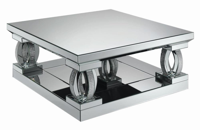 Amalia Square Coffee Table with Lower Shelf Clear Mirror - Furniture Now (CA)