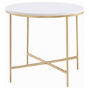 Ellison Round X-cross End Table White and Gold - Furniture Now (CA)