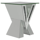Taffeta V-shaped End Table with Glass Top Silver - Furniture Now (CA)