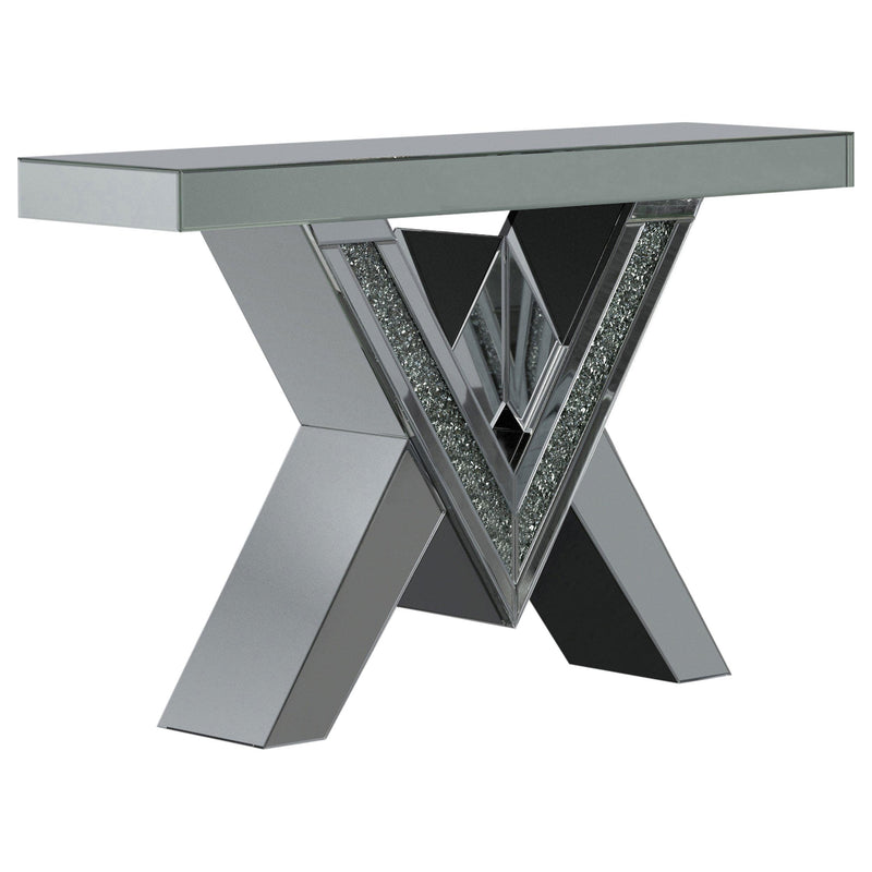 Taffeta V-shaped Sofa Table with Glass Top Silver - Furniture Now (CA)