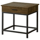 Byers Square 1-drawer End Table Brown Oak and Sandy Black - Furniture Now (CA)