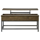 Byers Black Coffee Table with Hidden Storage Brown Oak and Sandy Black - Furniture Now (CA)