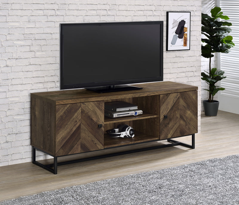 Myles 2-door TV Console with Adjustable Shelves Rustic Oak Herringbone - Furniture Now (CA)