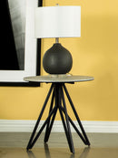 Hadi Round End Table with Hairpin Legs Cement and Gunmetal - Furniture Now (CA)