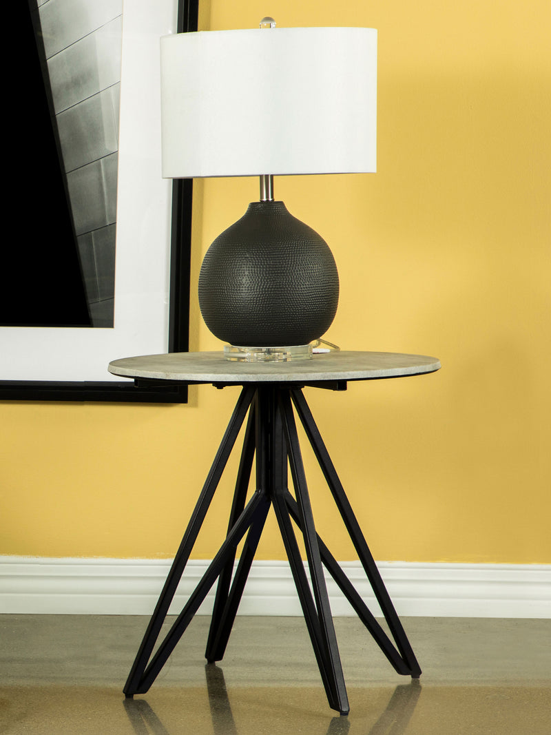 Hadi Round End Table with Hairpin Legs Cement and Gunmetal - Furniture Now (CA)