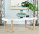 Pala Rectangular Coffee Table with Sled Base White High Gloss and Natural - Furniture Now (CA)