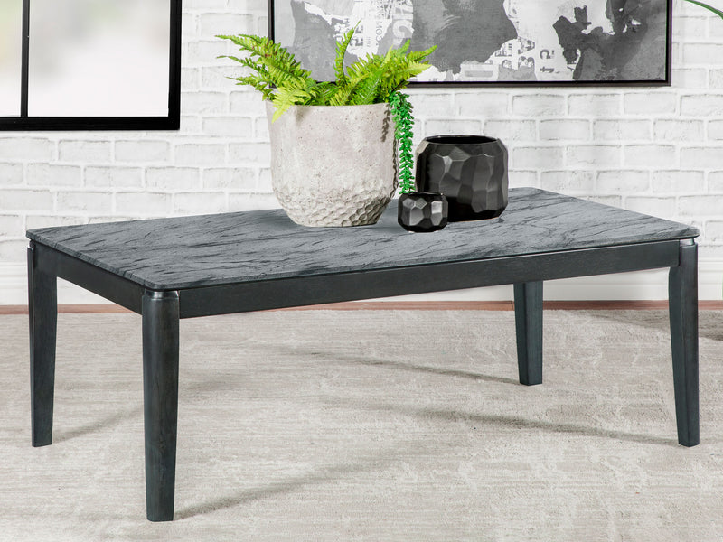 Mozzi Rectangular Coffee Table Faux Grey Marble and Black - Furniture Now (CA)