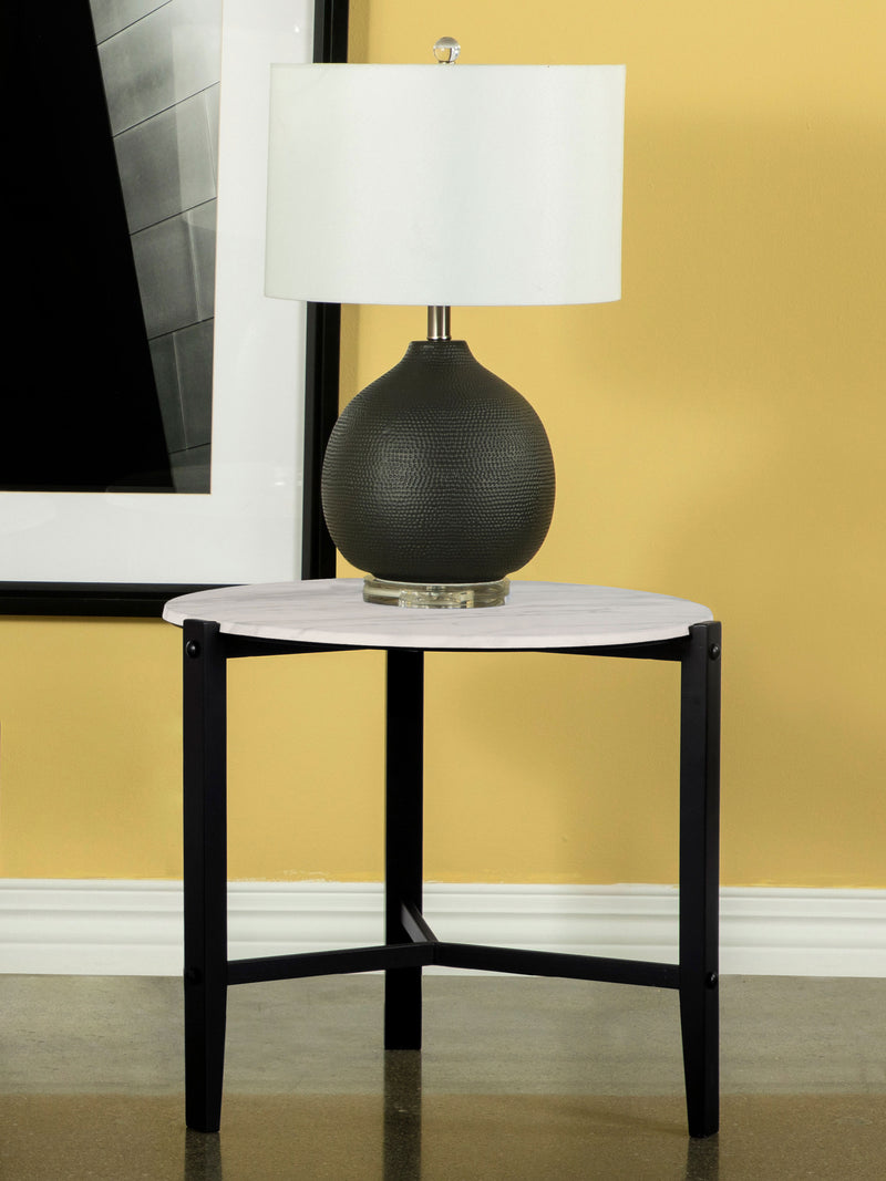 Tandi Round End Table Faux White Marble and Black - Furniture Now (CA)