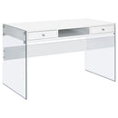 Dobrev 2-drawer Writing Desk Glossy White and Clear - Furniture Now (CA)