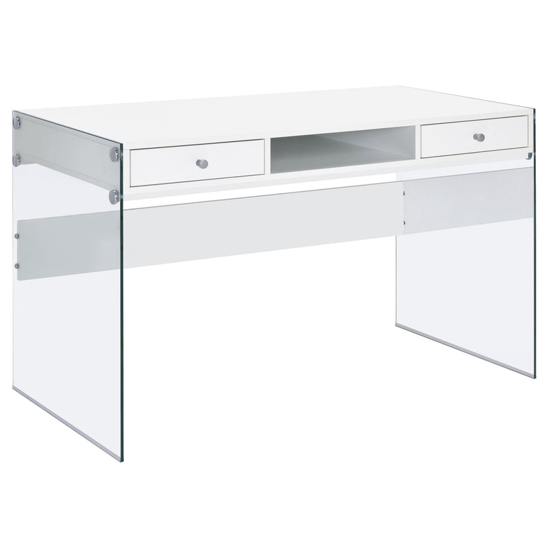 Dobrev 2-drawer Writing Desk Glossy White and Clear - Furniture Now (CA)