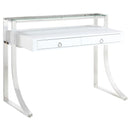 Gemma 2-drawer Writing Desk Glossy White and Chrome - Furniture Now (CA)