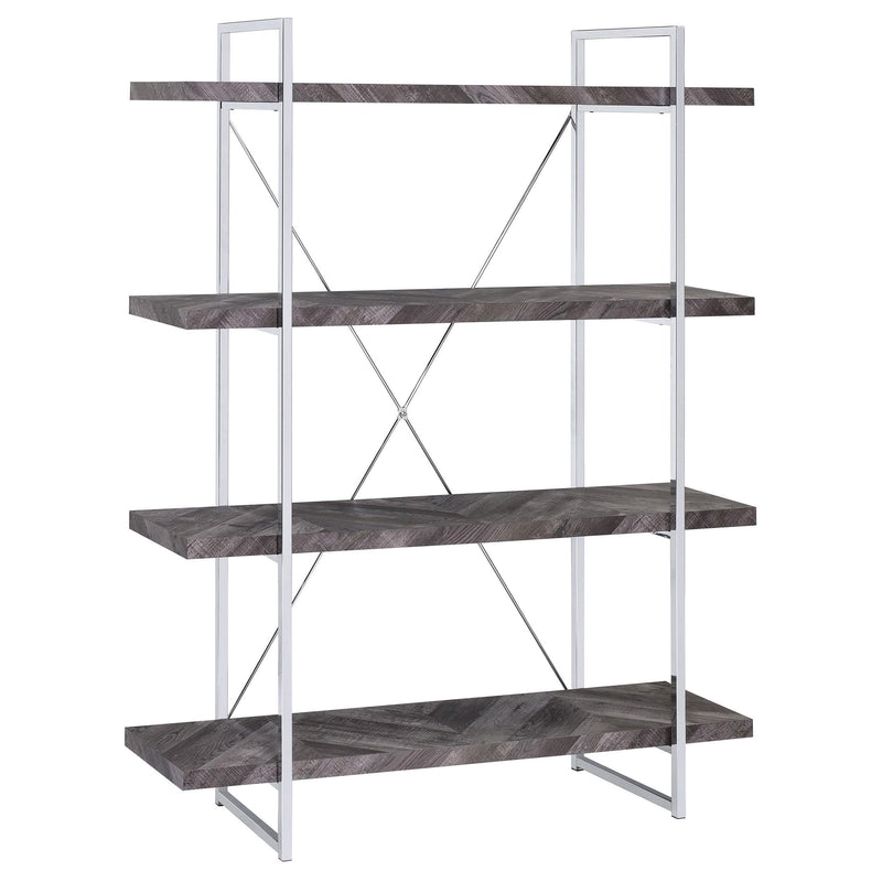 Grimma 4-shelf Bookcase Rustic Grey Herringbone - Furniture Now (CA)
