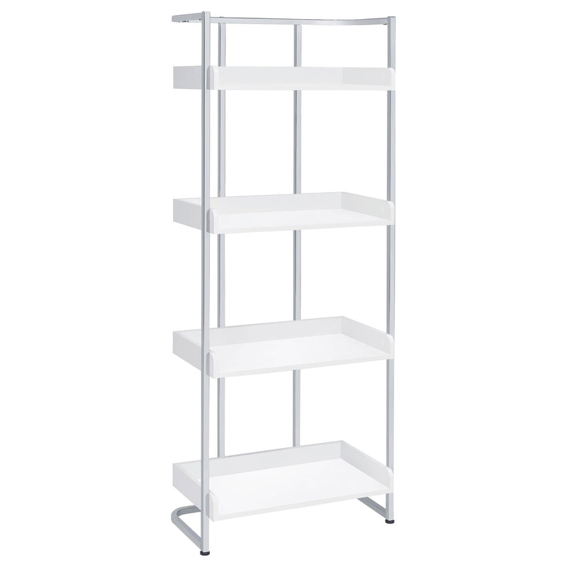 Ember 4-shelf Bookcase White High Gloss and Chrome - Furniture Now (CA)
