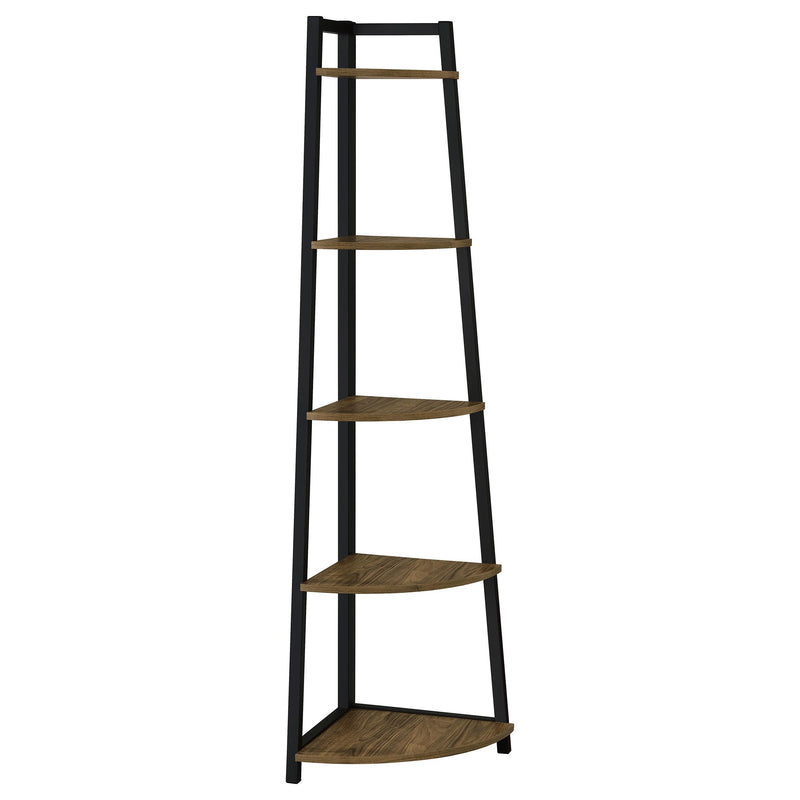 Jacksonville 5-tier Corner Bookcase Aged Walnut - Furniture Now (CA)