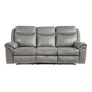 8206GRY-3 - Double Reclining Sofa with Center Drop-Down Cup Holders, Receptacles, Hidden Drawer and USB Ports