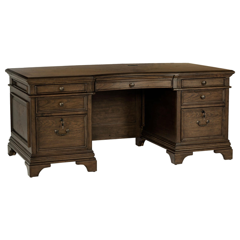 Hartshill Executive Desk with File Cabinets Burnished Oak - Furniture Now (CA)