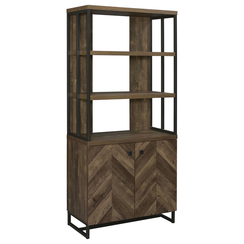 Millbrook 2-door Bookcase Rustic Oak Herringbone and Gunmetal - Furniture Now (CA)