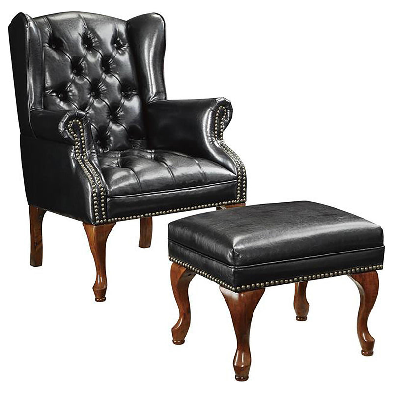 Roberts Button Tufted Back Accent Chair with Ottoman Black and Espresso - Furniture Now (CA)