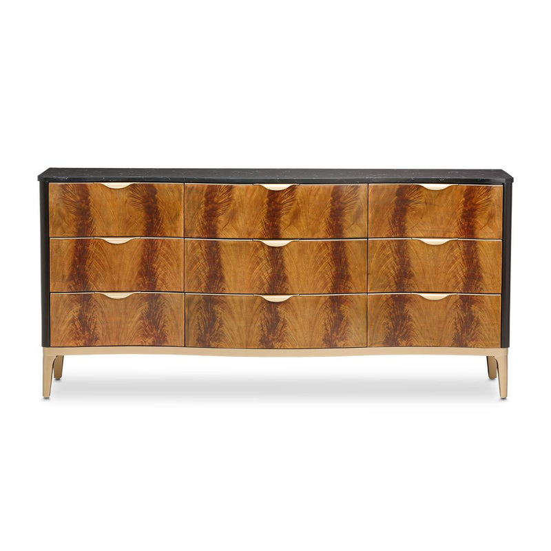 AICO Malibu Crest 9 Drawer Dresser in Crotch Mahogany - Furniture Now (CA)
