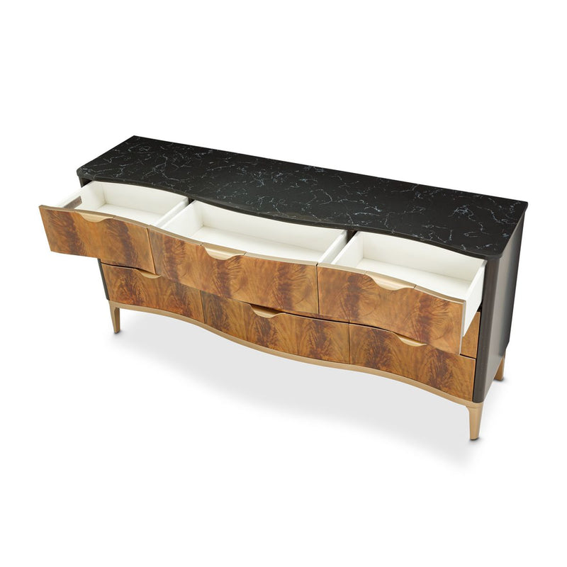 AICO Malibu Crest 9 Drawer Dresser in Crotch Mahogany - Furniture Now (CA)