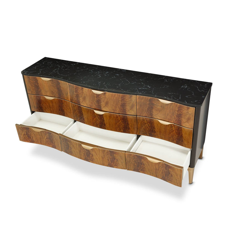 AICO Malibu Crest 9 Drawer Dresser in Crotch Mahogany - Furniture Now (CA)